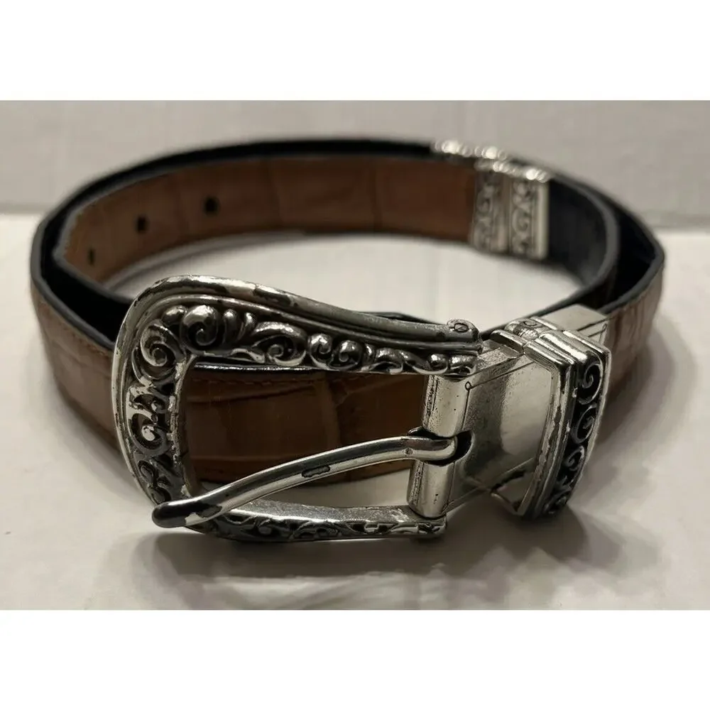 Brighton M 30 Light Brown Leather Belt‎ Silver Tone Buckle 43102 Vintage